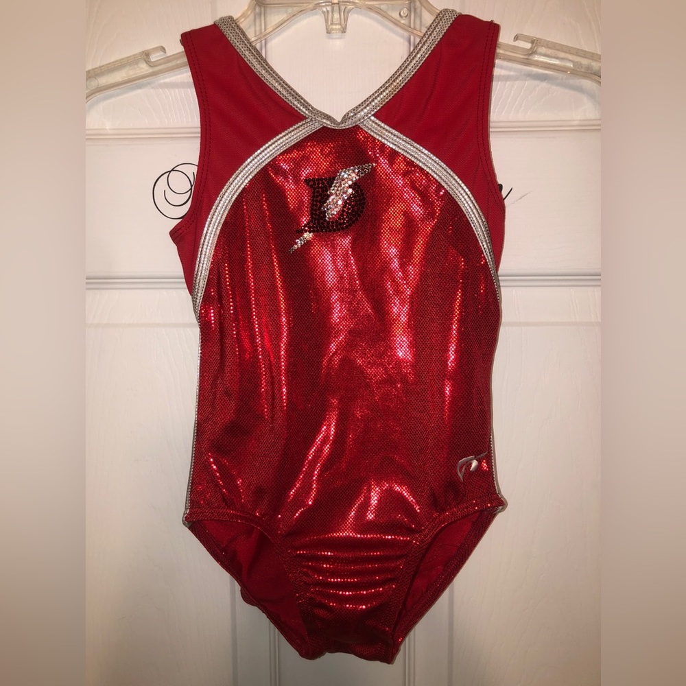 GK Training Leotard Red Sparkle Sz CL